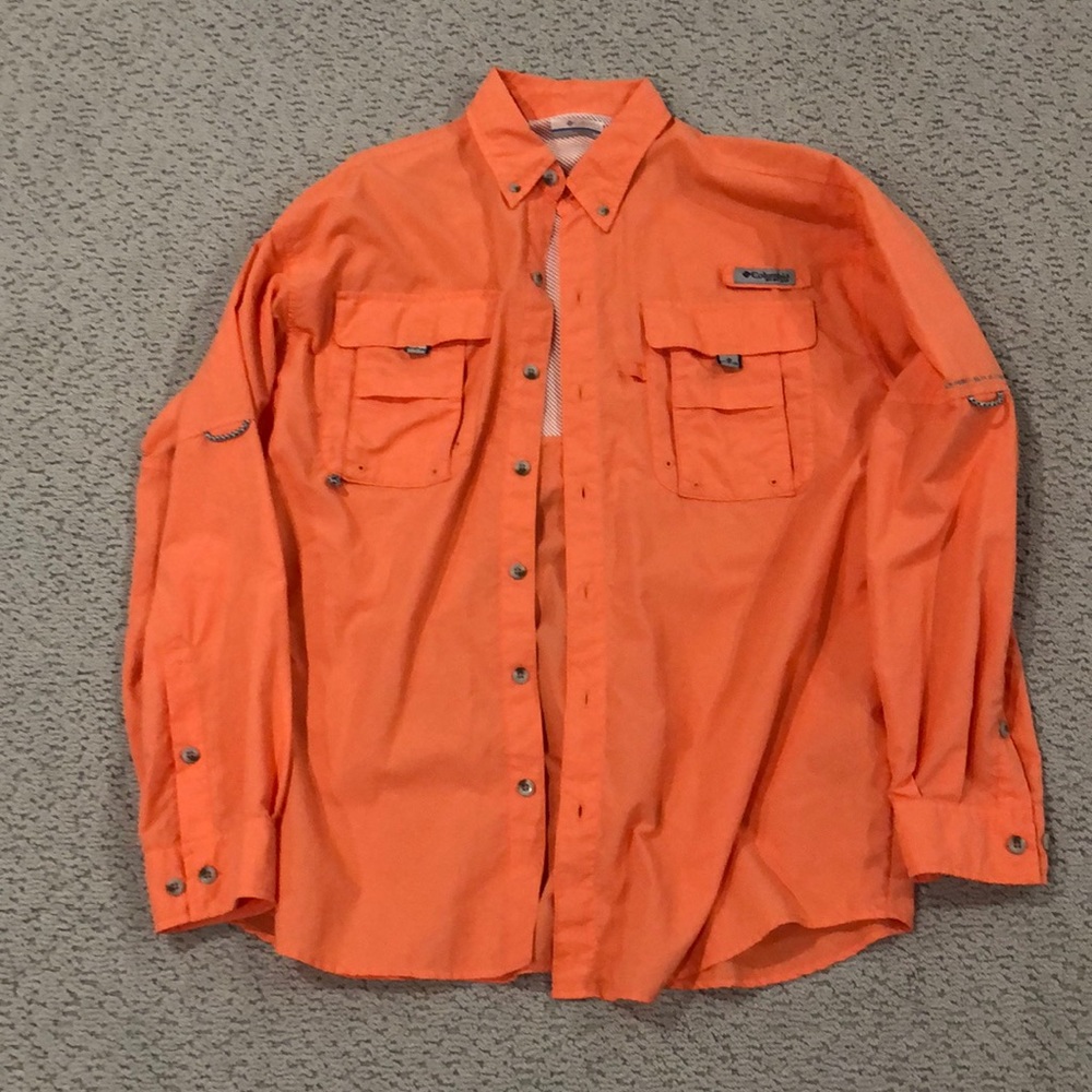 Columbia PFG omni-shade salmon orange men’s fishing shirt
